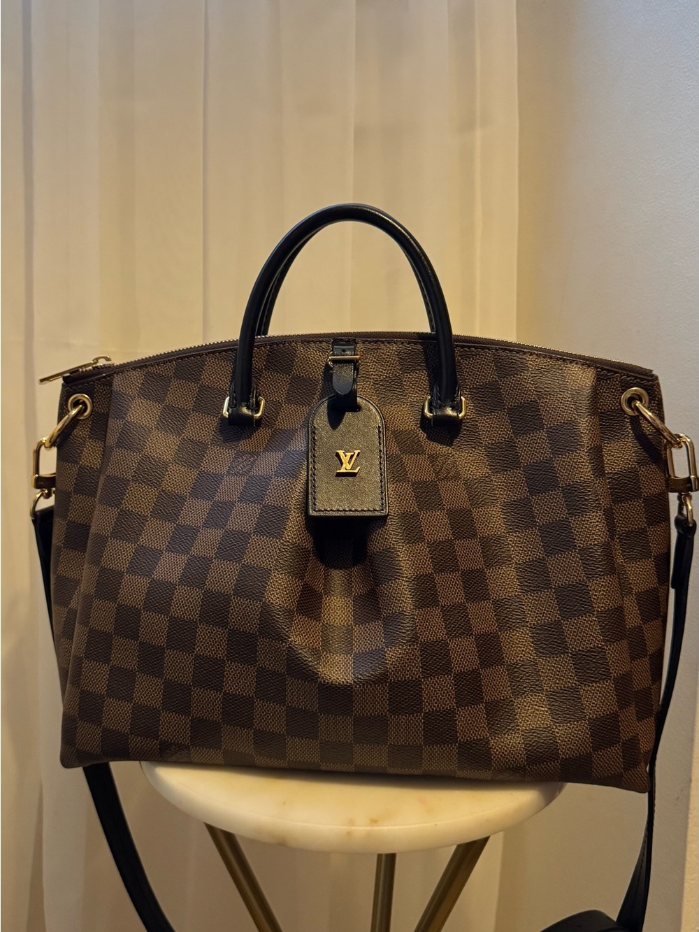 Louis Vuitton Brown Damier Ebene Tote with Black Handles - Picture 1 of 3